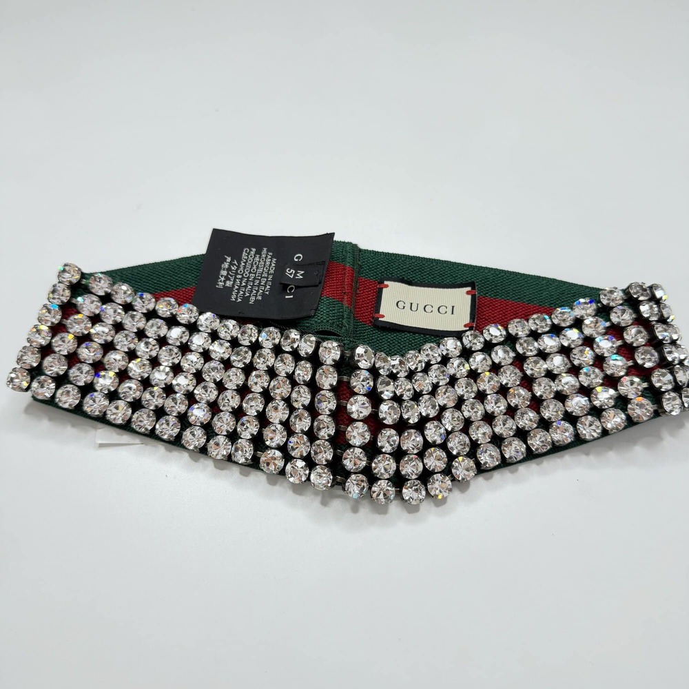 Gucci Crystal-Embellished Web Stretch Headband - Green & Red Signature Web Size